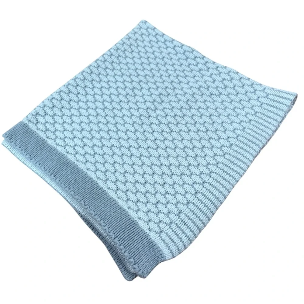 Pottery Barn Kids Knit Honeycomb Baby Blanket Gray White Cotton Blend Nursery